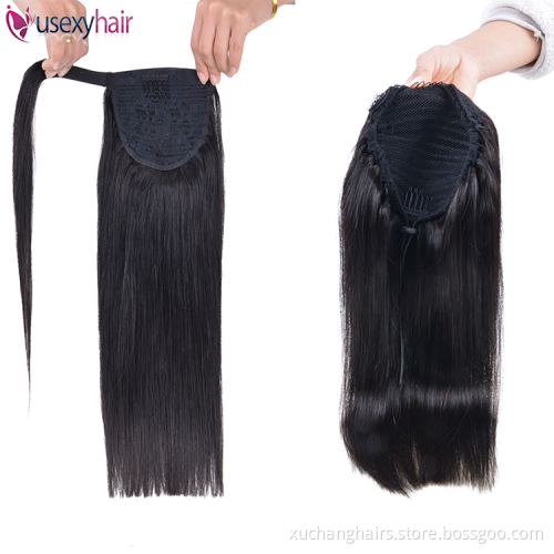 Cabello de la templo indio al por mayor Extensiones de cabello sin procesar Virgin Human Hairtails para mujeres negras